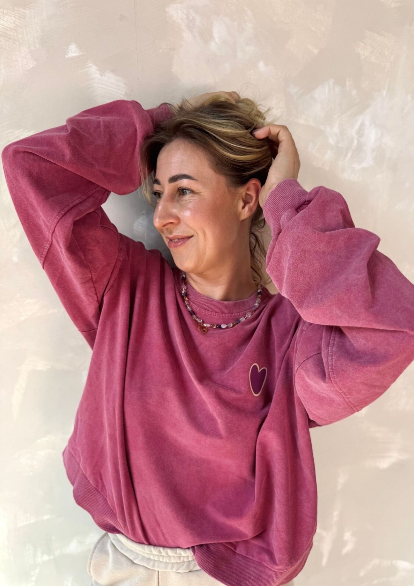 SPODNIE damskie dresowe MOM FIT beige BLUZA damska dresowa LAZY DAY vintage pink YOUR STORY